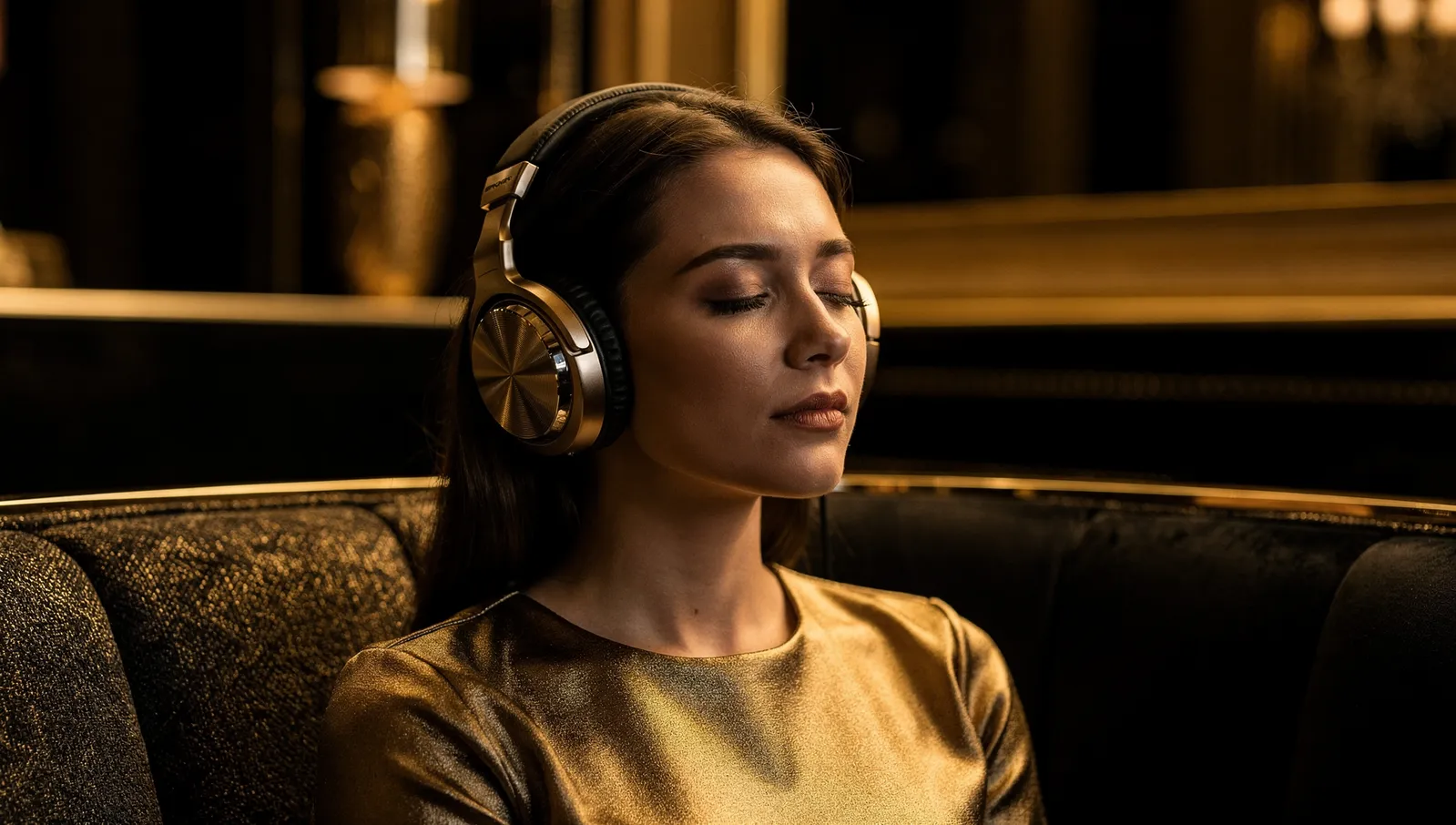 Listener with headphones